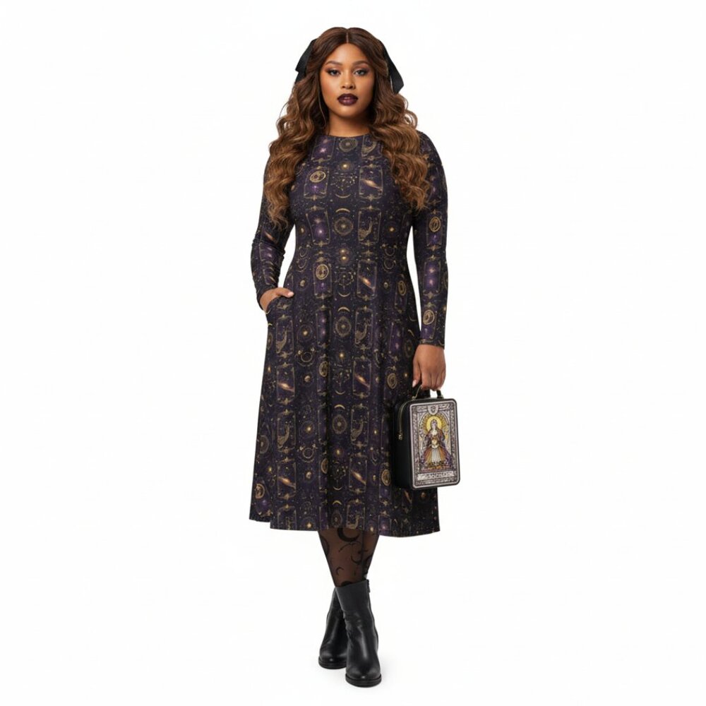 Celestial Sun Moon Star Night Midi Dress